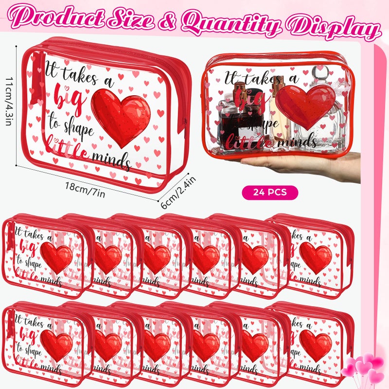 SilTriangle 12 Pcs Valentine's Day Teacher Appreciation Gifts Thank You Makeup Bags PVC Clear Portable Goodie Bags Organizer 7 x 4.3 x 2.4 '' Travel Zippered Toiletry Carry Pouch for Teacher Gift - Image 2