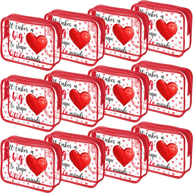 SilTriangle 12 Pcs Valentine's Day Teacher Appreciation Gifts Thank You Makeup Bags PVC Clear Portable Goodie Bags Organizer 7 x 4.3 x 2.4 '' Travel Zippered Toiletry Carry Pouch for Teacher Gift - Image 1