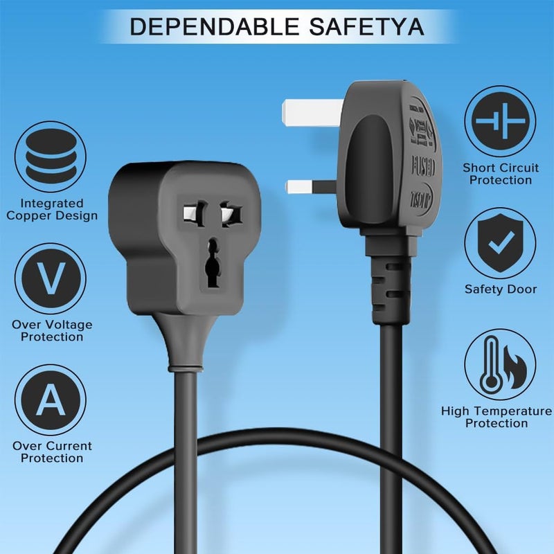 Extension Lead 3m,Single Socket Extension Lead,UK 3 Pin Plug Power Strip(13A,3250W Max), Sturdy Plug Extension for Travel, Home, Office,& Interior Renovatio(3M/Black) - Image 2