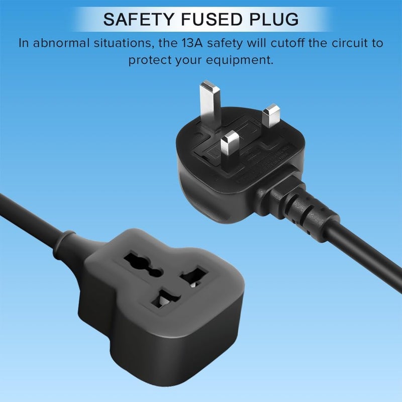 Extension Lead 3m,Single Socket Extension Lead,UK 3 Pin Plug Power Strip(13A,3250W Max), Sturdy Plug Extension for Travel, Home, Office,& Interior Renovatio(3M/Black) - Image 3