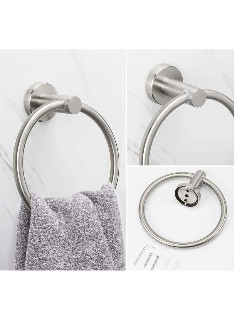 Bath Towel Ring, Thickened Stainless Steel Hand Towel Holder, Modern Round Wall Mounted Bathroom Hanger (Brushed Nickel) - Image 5
