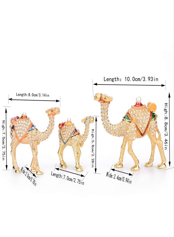 Furuida A Family of Three Gold Camels Enameled Jewelry Trinket Box with Hinged Classic Animal Ornaments Luxurious Gift for Home Decor - Image 3