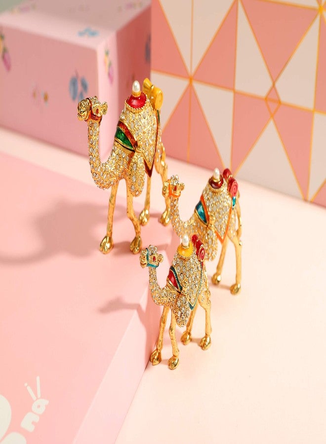 Furuida A Family of Three Gold Camels Enameled Jewelry Trinket Box with Hinged Classic Animal Ornaments Luxurious Gift for Home Decor - Image 4