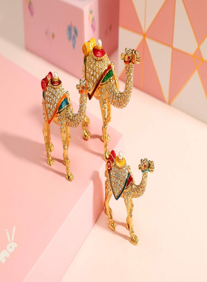 Furuida A Family of Three Gold Camels Enameled Jewelry Trinket Box with Hinged Classic Animal Ornaments Luxurious Gift for Home Decor - Image 5