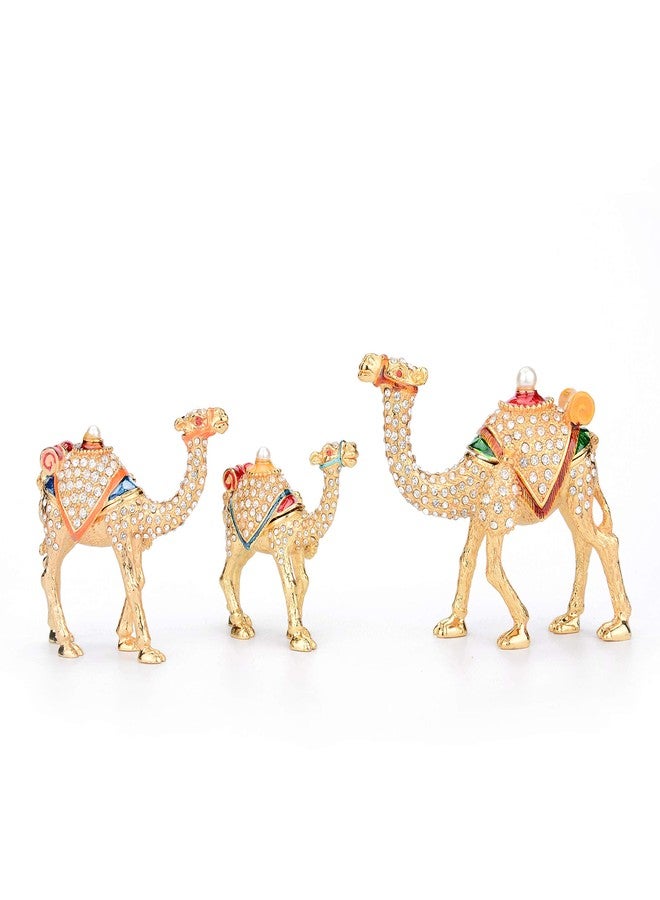 Furuida A Family of Three Gold Camels Enameled Jewelry Trinket Box with Hinged Classic Animal Ornaments Luxurious Gift for Home Decor - Image 1