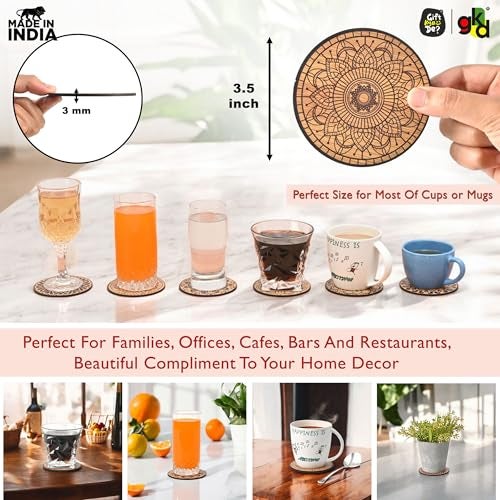 Gift Kya De Gkd Coaster Set Of 6 Mandala Art Wooden Coasters With Proper Coaster Stand Coaster Set Fit For Tea Cups, Coffee Mugs And Glasses (3.5 X 3.5 Inch) (Bamboo Ecofriendly) - Image 2