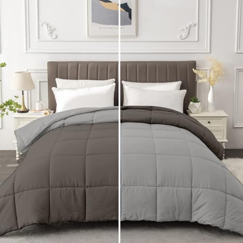 Razzai All-Season Comforter 220 GSM | Super Soft Fluffy & Lightweight Comforter Double Bed Comforter (90" x 100" Inches/228cm x 254cm) - Double Bed Comforter | Silver & Dark Grey - Image 1
