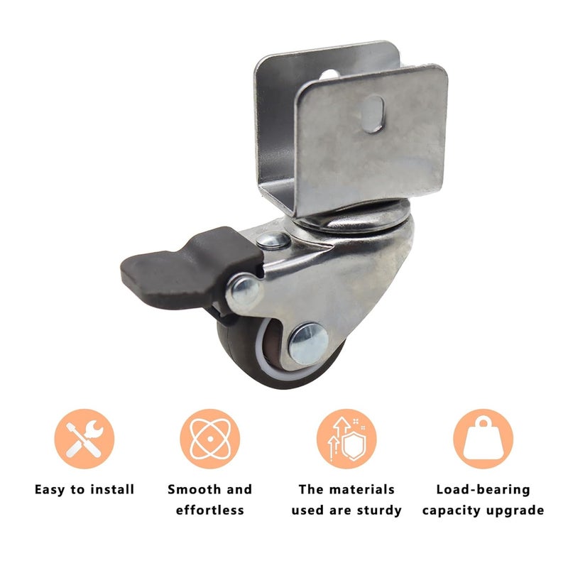 Heavy Duty Side Mount Caster Wheels 4PCS 1 Inch U Braking Shape Ball Bearing Swivel Castors - Image 4