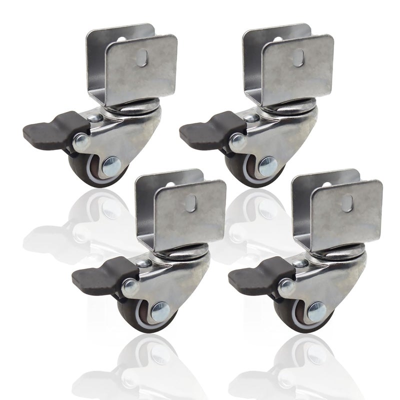 Heavy Duty Side Mount Caster Wheels 4PCS 1 Inch U Braking Shape Ball Bearing Swivel Castors - Image 1