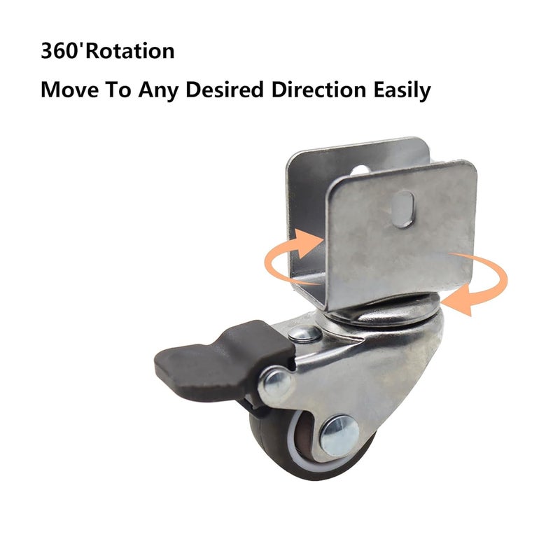 Heavy Duty Side Mount Caster Wheels 4PCS 1 Inch U Braking Shape Ball Bearing Swivel Castors - Image 5