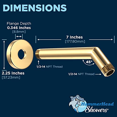 HammerHead Showers® Solid Metal 7 Inch Shower Arm and Flange with Set Screw, Polished Brass | Wall Elbow Pipe and Cover Plate | Universal Replacement Part for Showerheads - Image 5