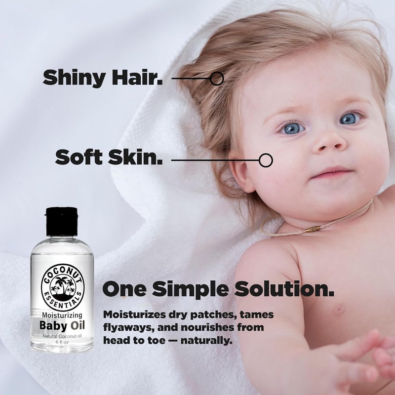 Coconut Essentials BABY OIL  Liquid Coconut oil MCT  No Mineral oil  Unscented Moisturizer  Infant  Newborn  Massage Scalp Sensitive Skin Eczema  Dry Skin Relief  Fragrance Free 6oz - Image 3