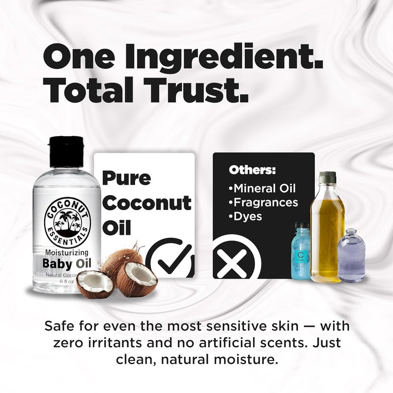 Coconut Essentials BABY OIL  Liquid Coconut oil MCT  No Mineral oil  Unscented Moisturizer  Infant  Newborn  Massage Scalp Sensitive Skin Eczema  Dry Skin Relief  Fragrance Free 6oz - Image 5
