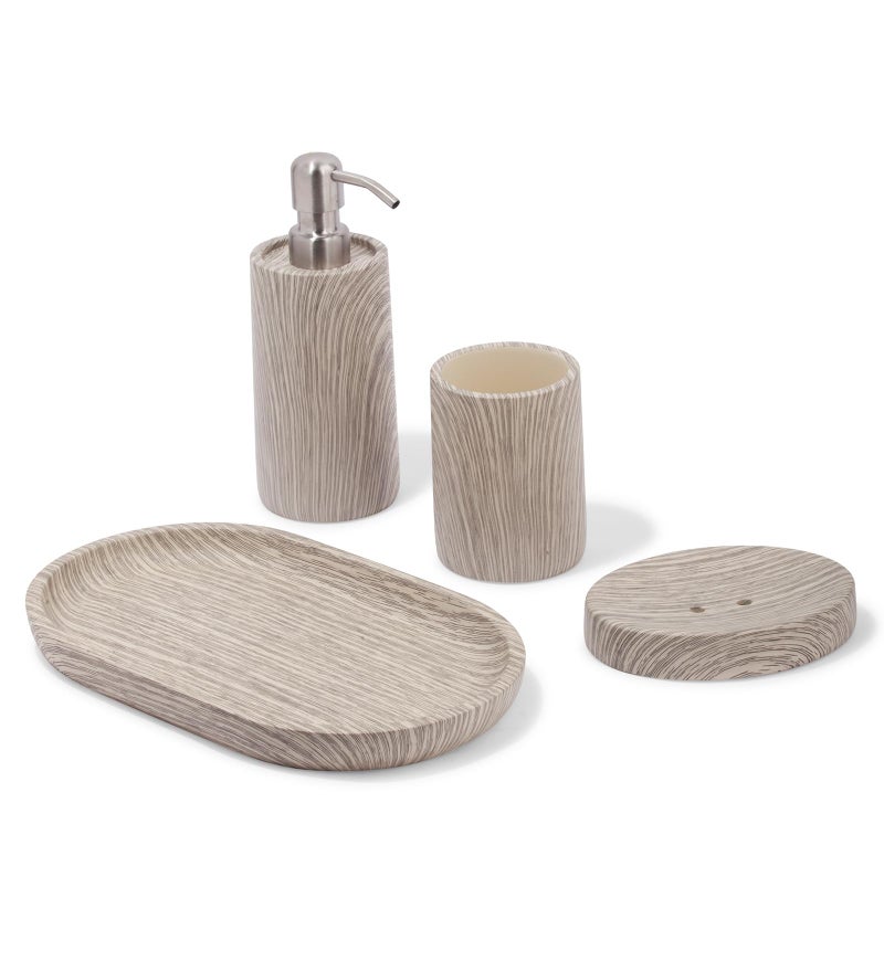 OBSESSIONS Set of 4 Pc Polyresin Bathroom Set, Grey Beige - Image 2