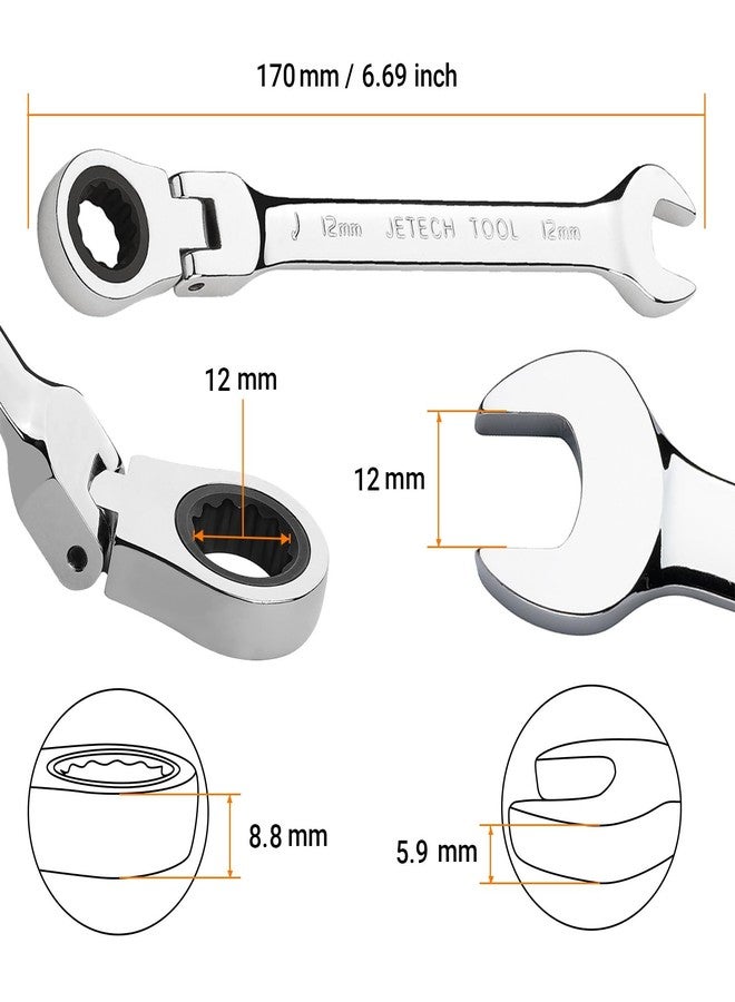 Jetech 12mm Flexible Head Gear Wrench, Industrial Grade Flex Ratcheting Spanner, Cr-V Alloy Steel, 12 Point Flex-Head Ratchet Combination Wrench, Metric - Image 2