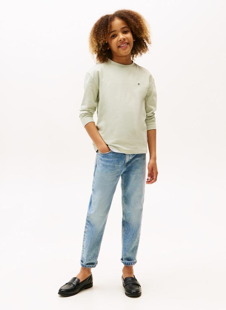 تومي هيلفيغر تيشيرت أساسي بأكمام طويلة ورقبة دائرية للأطفال - Image 3