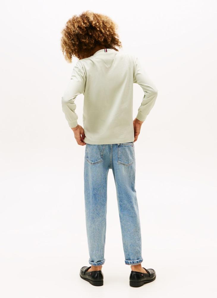 تومي هيلفيغر تيشيرت أساسي بأكمام طويلة ورقبة دائرية للأطفال - Image 2