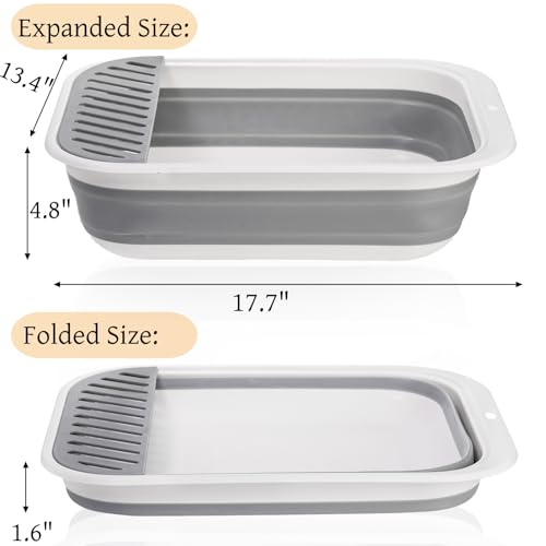 Tlence Collapsible Small Cat Litter Box 177 Open Foldable Kittens Potty with Scoop Shallow Anti Splash Travel Cat Toilet Semi Enclosed Height Adjustable Sides Litter Pan for Sick Frail Cat Grey - Image 3