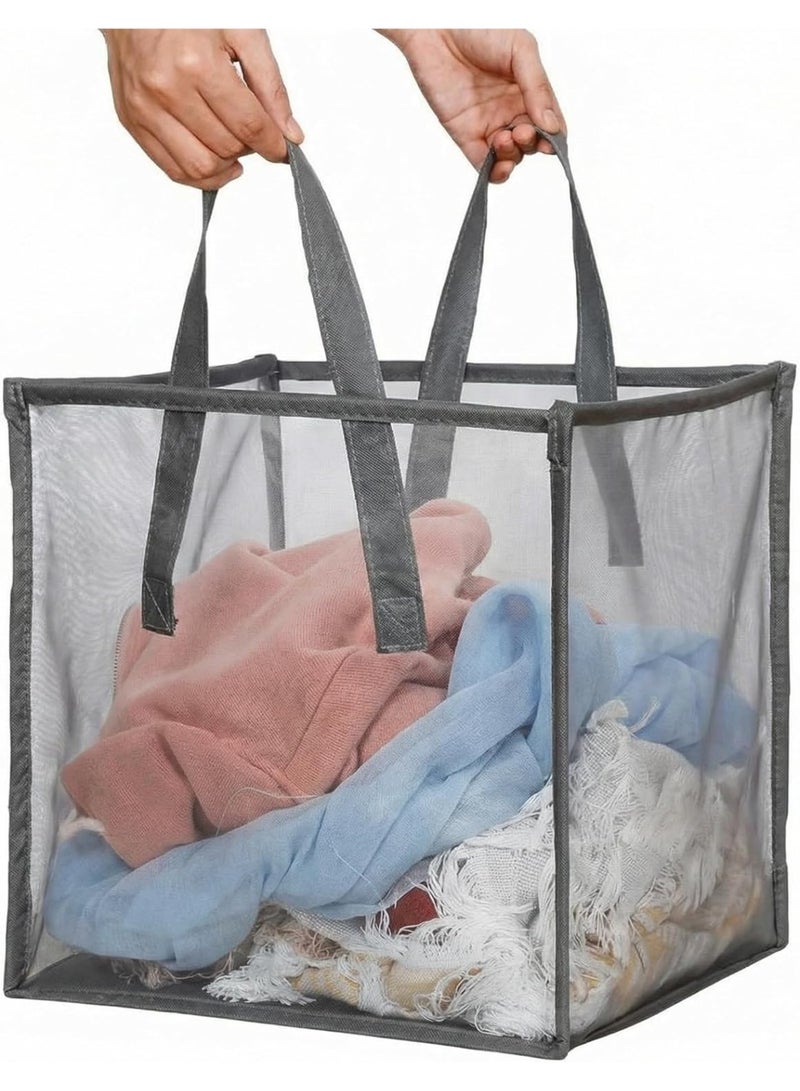 Foldable Laundry Hamper 13 Inch, Small Foldable Mesh Laundry Baskets Mesh Foldable Laundry-Hampers Storage with Handle for Laundry-Storage, Kids Toy, College Dorm or Travel(Grey) - Image 1