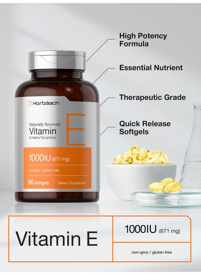 Horbäach Horbäach Vitamin E 1000 iu Softgels | 671mg | 60 Count | Non-GMO and Gluten Free Naturally-Sourced Formula | D-Alpha Tocopherol - Image 4