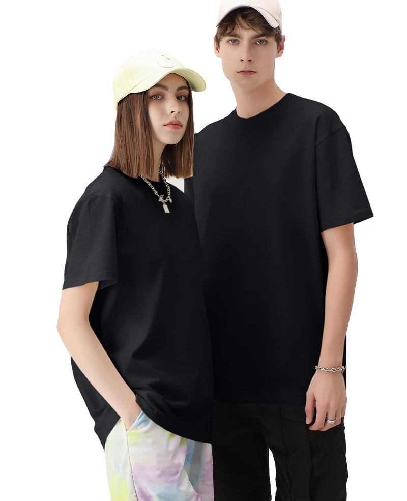 KEEPSHOWING Men's Oversized T-Shirts Cotton Unisex Short Sleeve Tshirts Crew Neck Loose Basic Tops Solid Athletic Tee(BK XL) Black - Image 4