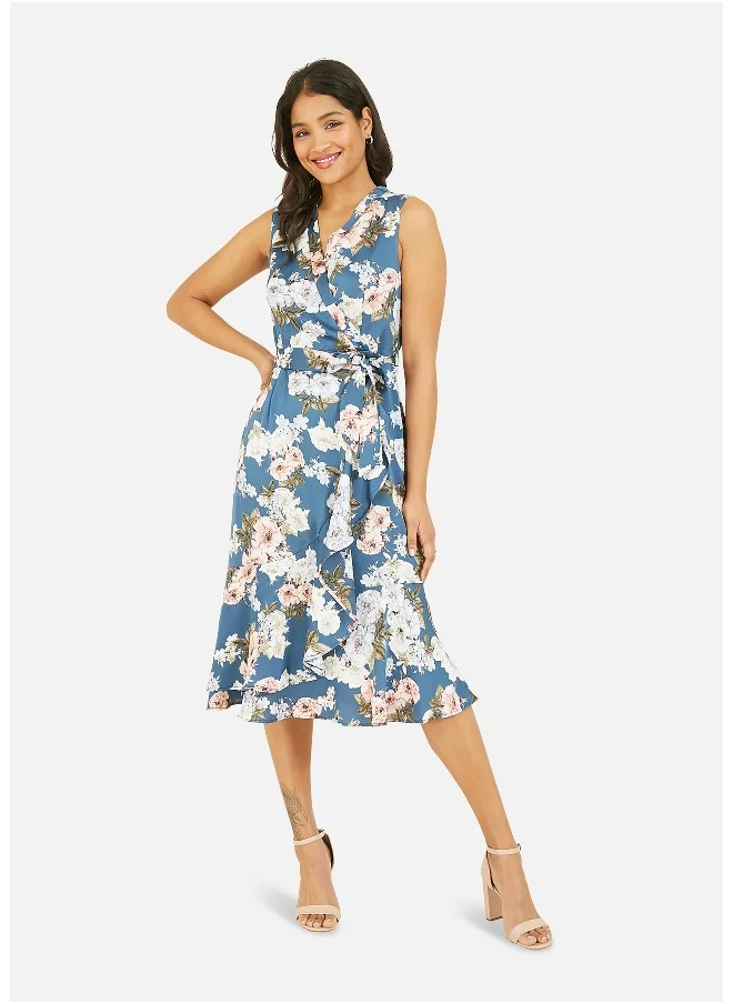 ميلا لندن Floral Satin Wrap Midi Dress