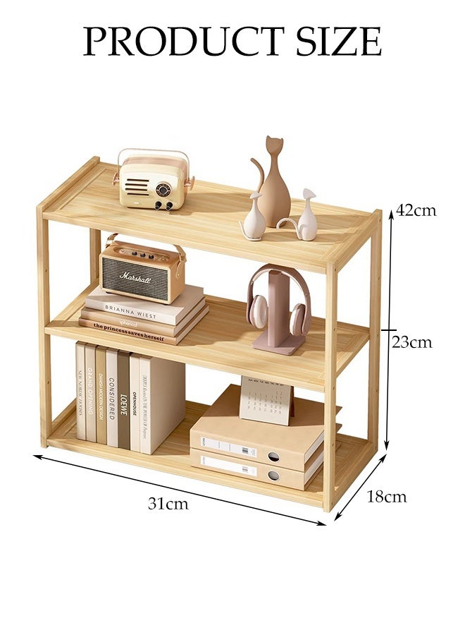 DUNISO Wooden Tabletop Bookshelf,Small Bookcases for Magazine Books CDs,Book Rack Desk Book Organizer in Living Room/Office/Bedroom (Burlywood) - Image 2