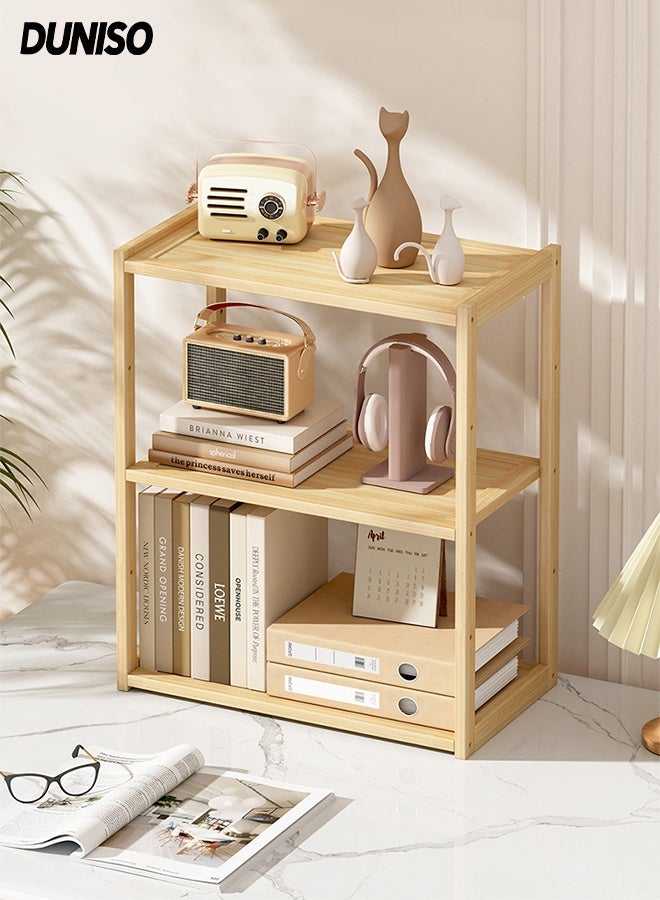 DUNISO Wooden Tabletop Bookshelf,Small Bookcases for Magazine Books CDs,Book Rack Desk Book Organizer in Living Room/Office/Bedroom (Burlywood) - Image 1
