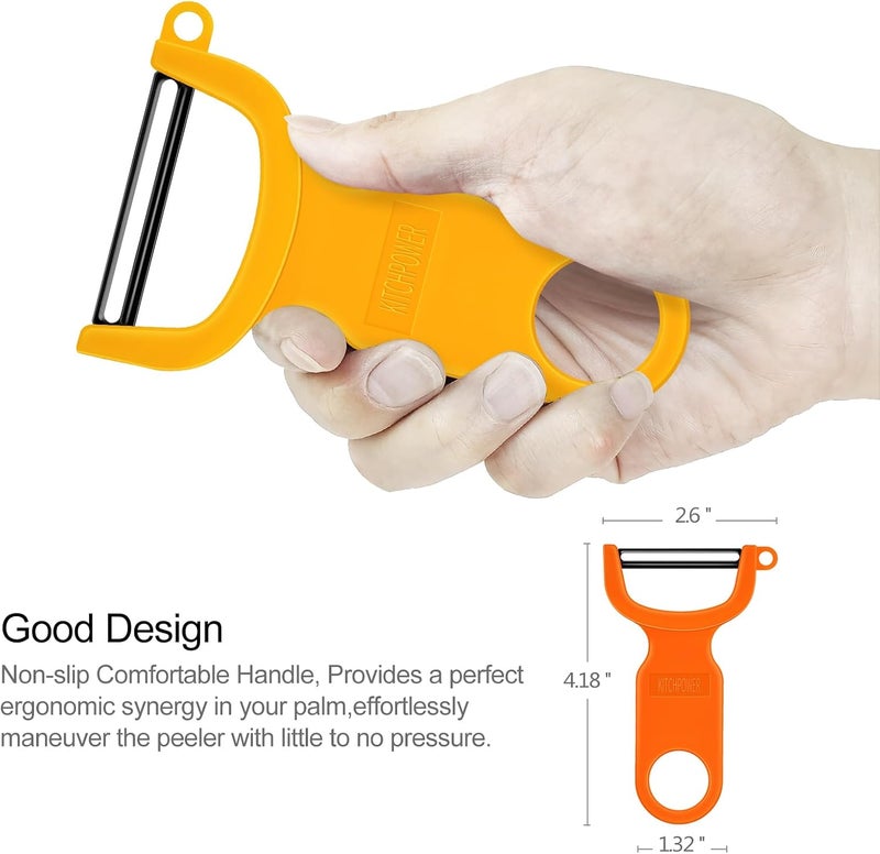 KITCHPOWER Original Vegetable Peeler, Potato Peelers for kitchen Carbon Steel Blade 3-Pack Orange/Blue/Yellow - Image 4