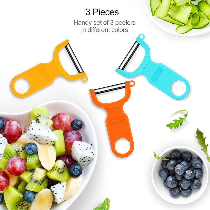 KITCHPOWER Original Vegetable Peeler, Potato Peelers for kitchen Carbon Steel Blade 3-Pack Orange/Blue/Yellow - Image 2
