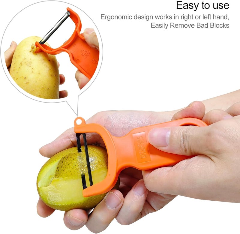 KITCHPOWER Original Vegetable Peeler, Potato Peelers for kitchen Carbon Steel Blade 3-Pack Orange/Blue/Yellow - Image 3