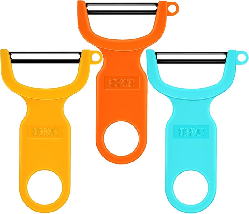 KITCHPOWER Original Vegetable Peeler, Potato Peelers for kitchen Carbon Steel Blade 3-Pack Orange/Blue/Yellow - Image 1