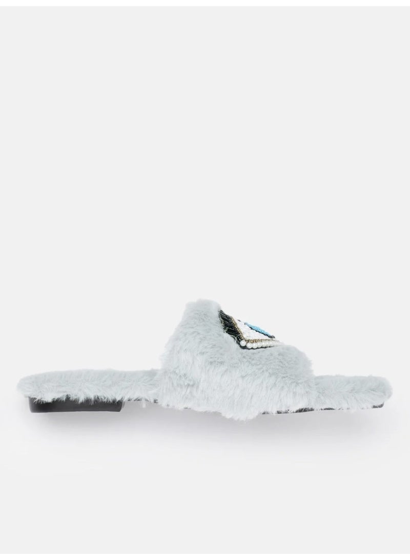 ZORIWORLD Buttereye Chic Indoor Slipper Slides Soft Vegan Fur & Lightweight Cushioned Sole Hand-Beaded Design - Image 2