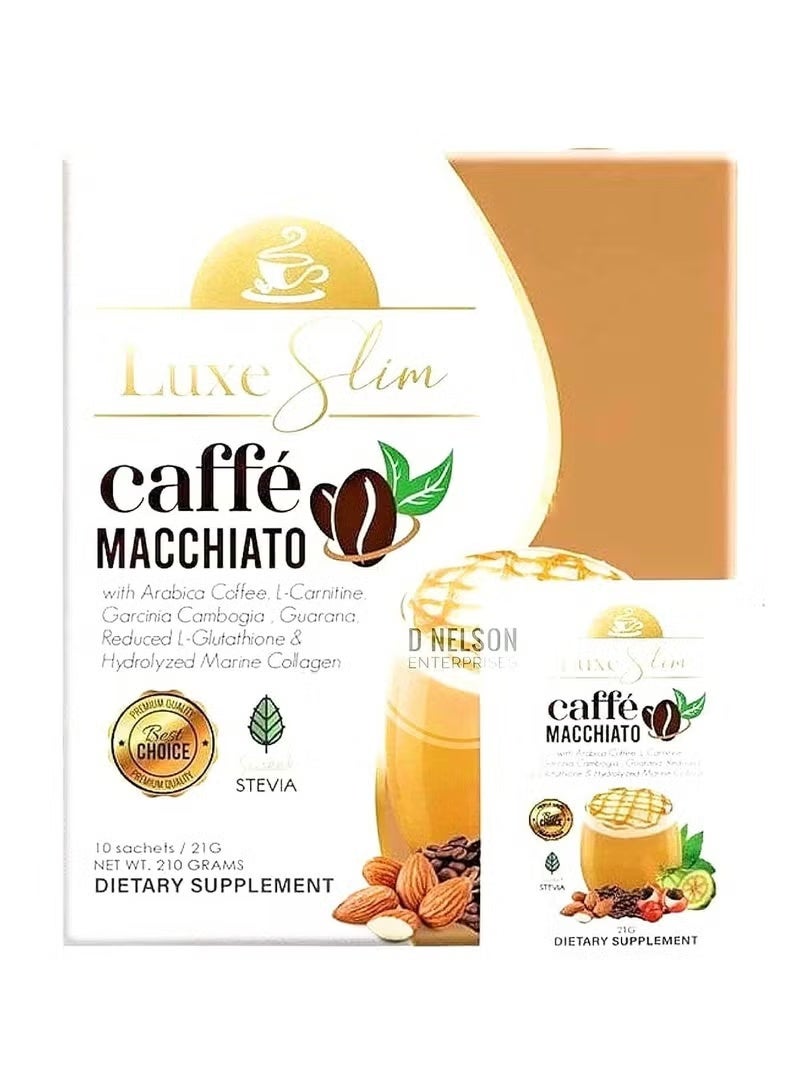 Luxe Slim Caffe Macchiato Dietary Supplement with Arabica Coffee, L-Carnitine, Garcinia Cambogia, Glutathione & Hydrolyzed Marine Collagen, 10 Sachets