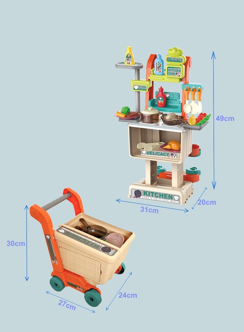 جني ثروة طقم لعبة التظاهر بعربة تسوق 2 في 1 لعبة مطبخ للأطفال مع وضعين يمكن تحويلهما بحرية - Image 2