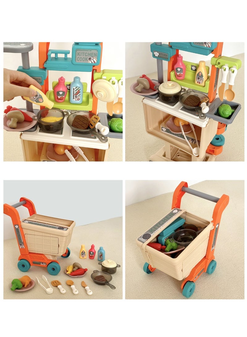 جني ثروة طقم لعبة التظاهر بعربة تسوق 2 في 1 لعبة مطبخ للأطفال مع وضعين يمكن تحويلهما بحرية - Image 5