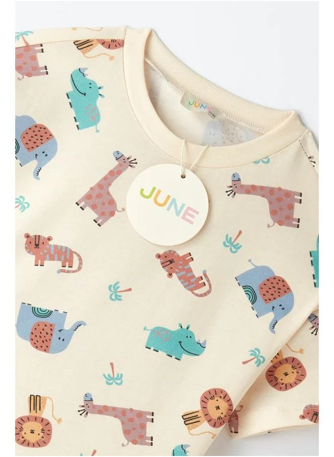 JUNE June Girl Printed Short-Tshirt Set Stone