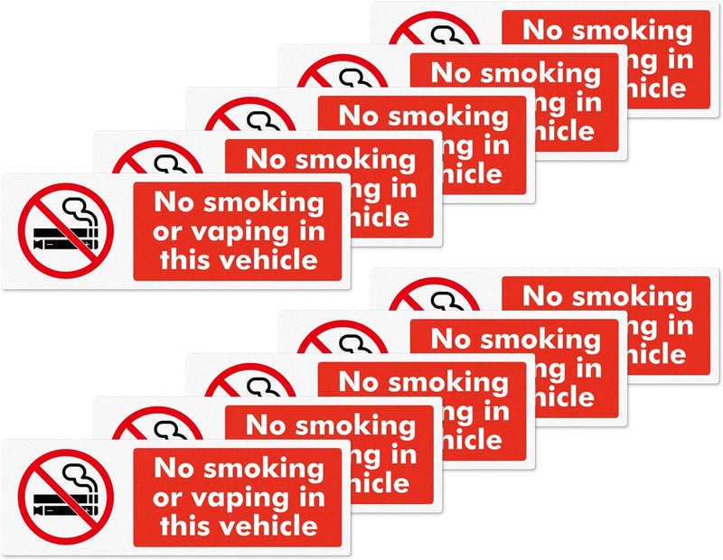 ARS 10 Pack No Smoking or Vaping in This Vehicle Sticker 150×50mm Vinyl Removable Waterproof Self Adhesive Car Decal for Vehicle Window - Image 1