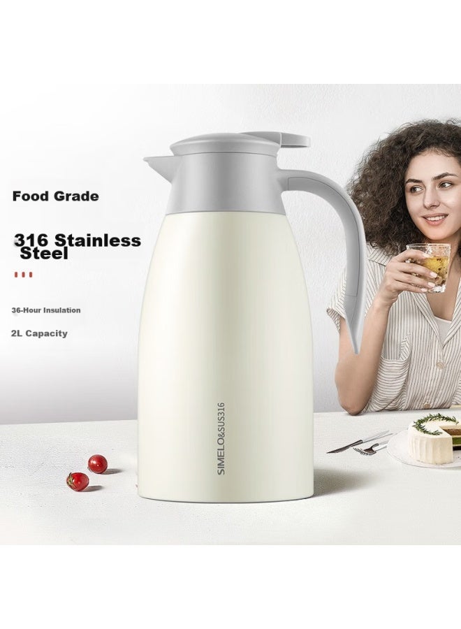 Simelo Insulated Thermos For Home Use, 316 Stainless Steel Inner Liner, Hot Water Kettle, 2.0l, Elegant White - Image 5