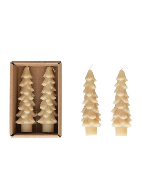 Creative Co-Op Unscented Tree Shaped Taper Candles, Eggnog, Boxed Set of 2 , 5"