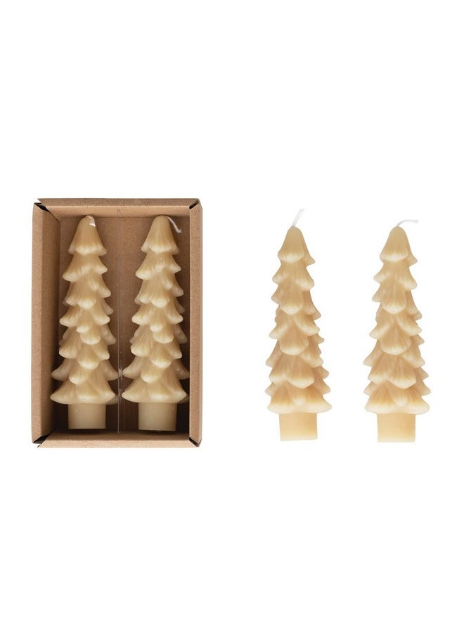 Creative Co-op Creative Co-Op Unscented Tree Shaped Taper Candles, Eggnog, Boxed Set of 2 , 5"  - Image 1