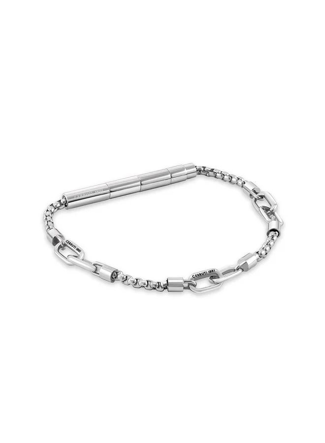 Saverio Silver Three Motif Leather Bracelet for Men