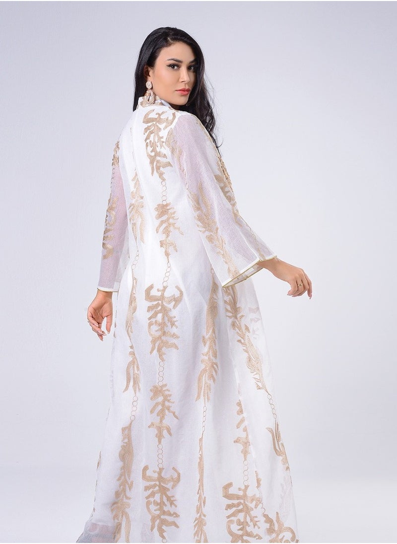Best Gift Fashion Best Gift Embroidered Abaya Dress For Women Moroccan Kaftan Turkey Arabic Jalabiya White Islamic Ethnic Robe Eid Ramadan White Color  - Image 5