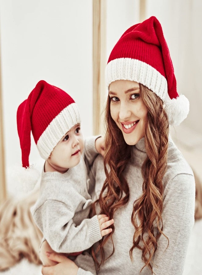 Ankelesz Christmas Hat Winter Mother & Baby Knit Cap Xmas Parent-Child Pom Beanie Hat Santaa Crochet Hats (Adult) Red - Image 2