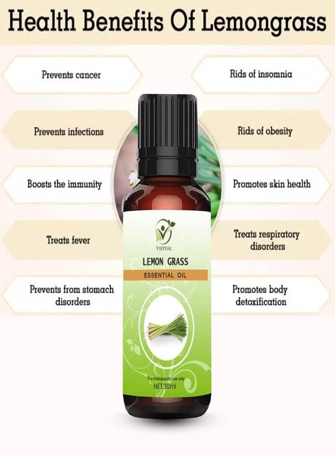 افتراضي زيت عشبة الليمون العطري النقي والطبيعي ذو الجودة العلاجية من فيرتوال للشعر والبشرة وحب الشباب (30 مل) - Image 3