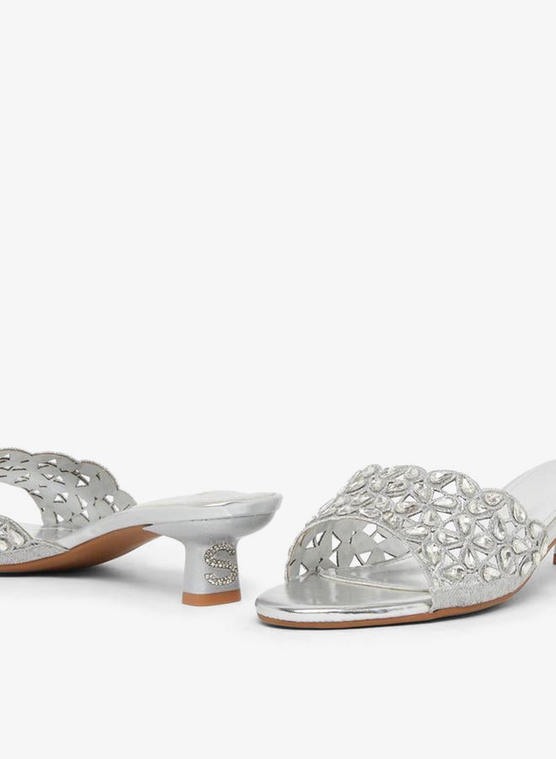 Styli Silver Embellished Low Heel Sandals - Image 2