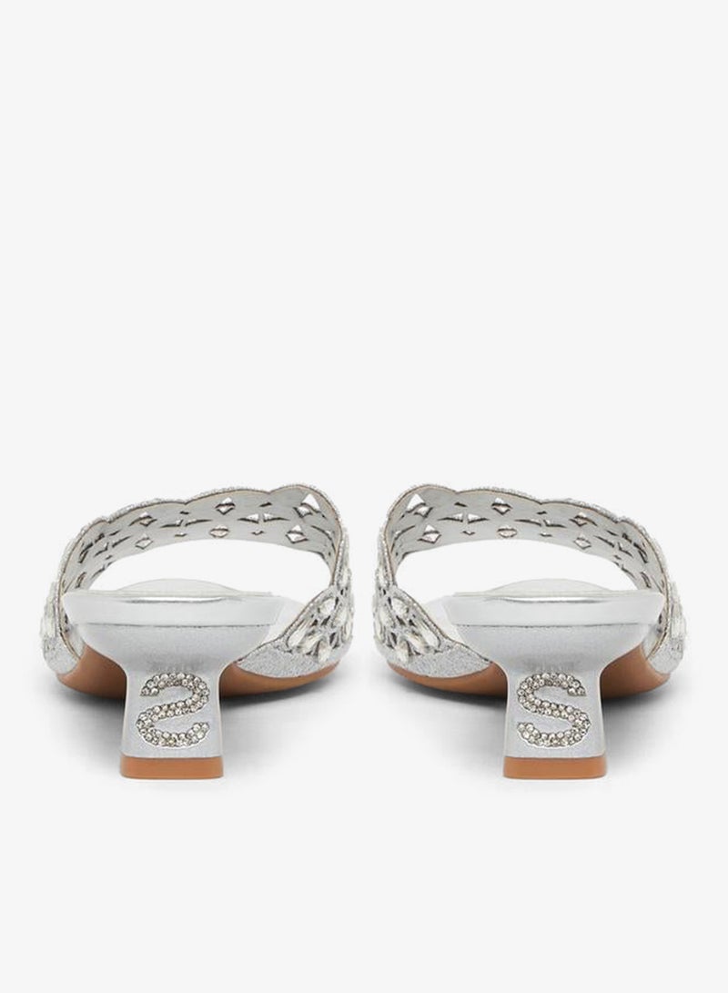 Styli Silver Embellished Low Heel Sandals - Image 3