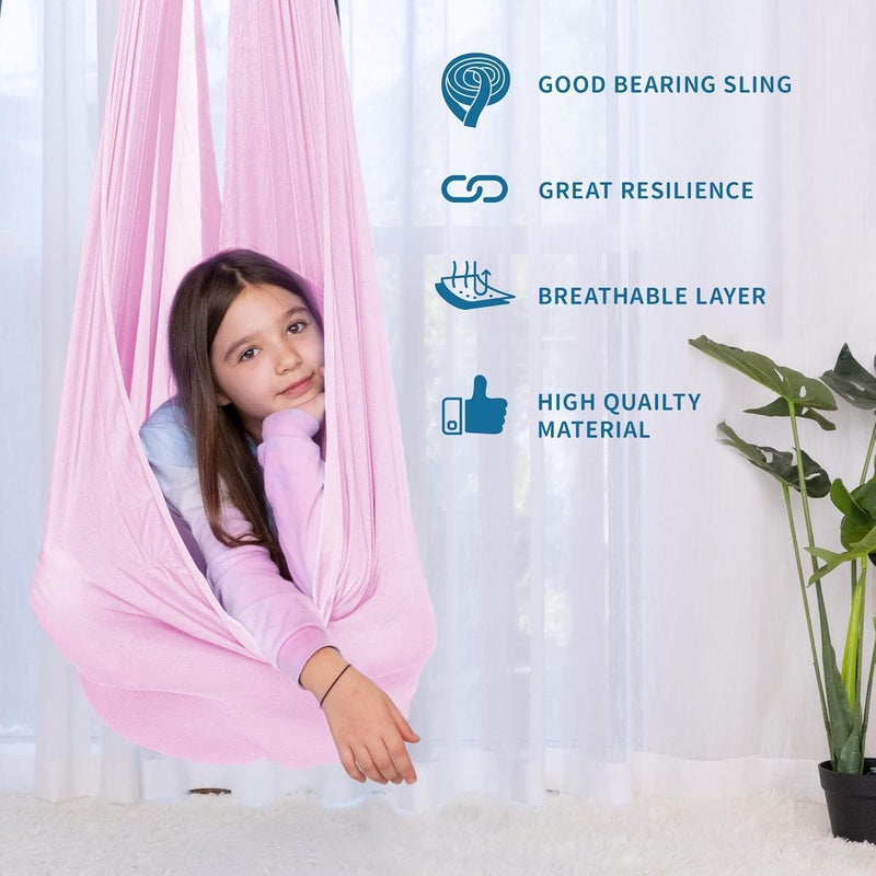 OUTREE Sensory Swing for Kids with 360° Swivel Hanger, Indoor Therapy Swing Great for Autism, ADHD, Sensory Processing Disorder, and Autistic Children (Pink) - Image 3