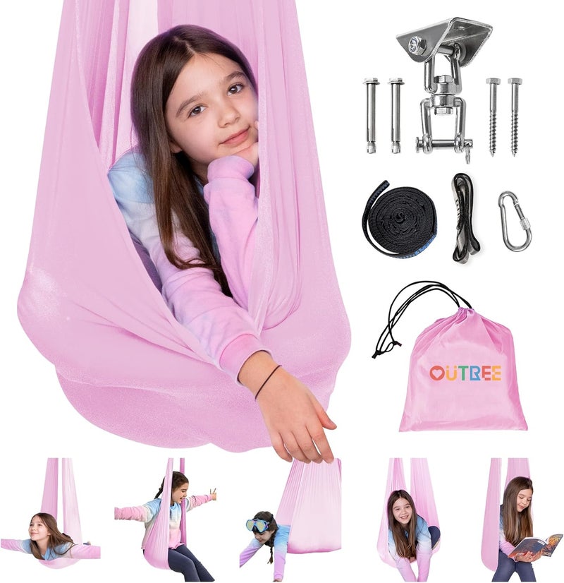OUTREE Sensory Swing for Kids with 360° Swivel Hanger, Indoor Therapy Swing Great for Autism, ADHD, Sensory Processing Disorder, and Autistic Children (Pink) - Image 1