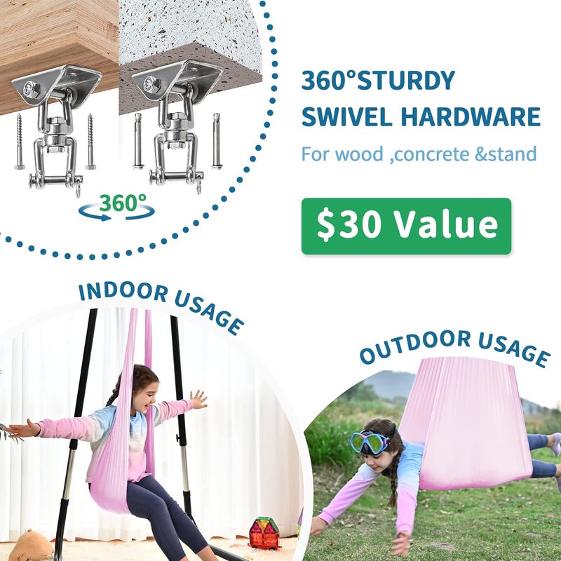 OUTREE Sensory Swing for Kids with 360° Swivel Hanger, Indoor Therapy Swing Great for Autism, ADHD, Sensory Processing Disorder, and Autistic Children (Pink) - Image 5